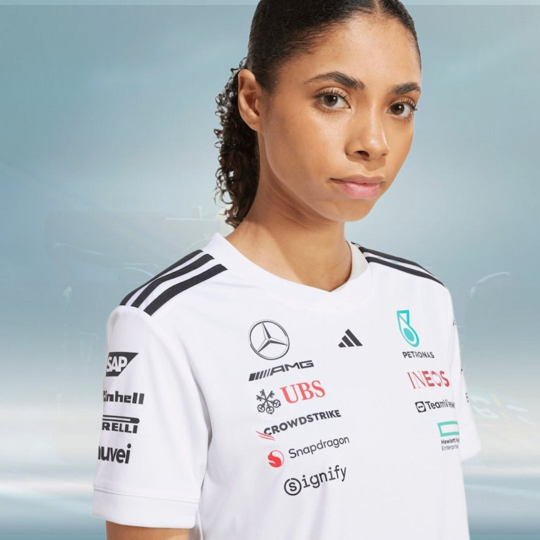 Mercedes AMG Petronas adidas F1 2025 Team Driver T-Shirt - White - Womens