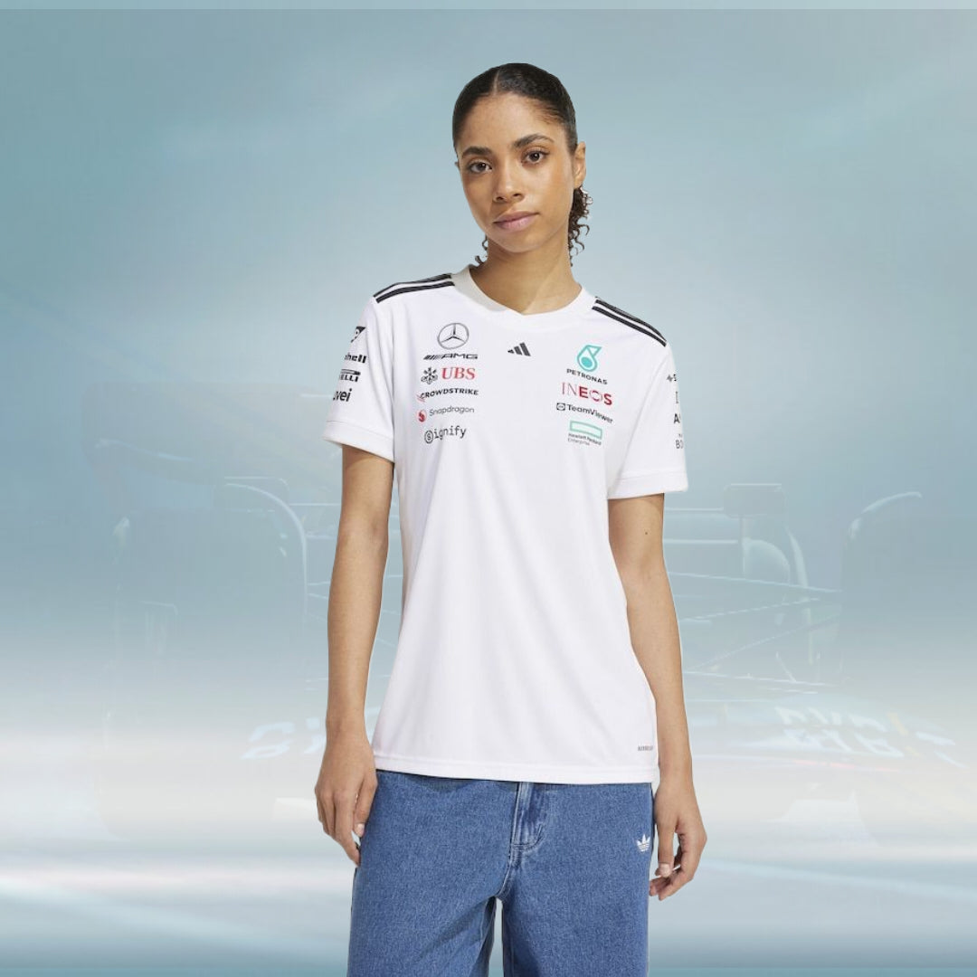 Mercedes AMG Petronas adidas F1 2025 Team Driver T-Shirt - White - Womens