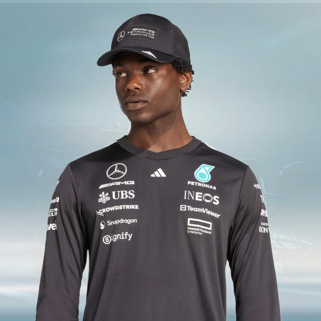 Mercedes AMG Petronas adidas F1 2025 Team Long Sleeve Driver T-Shirt - Black