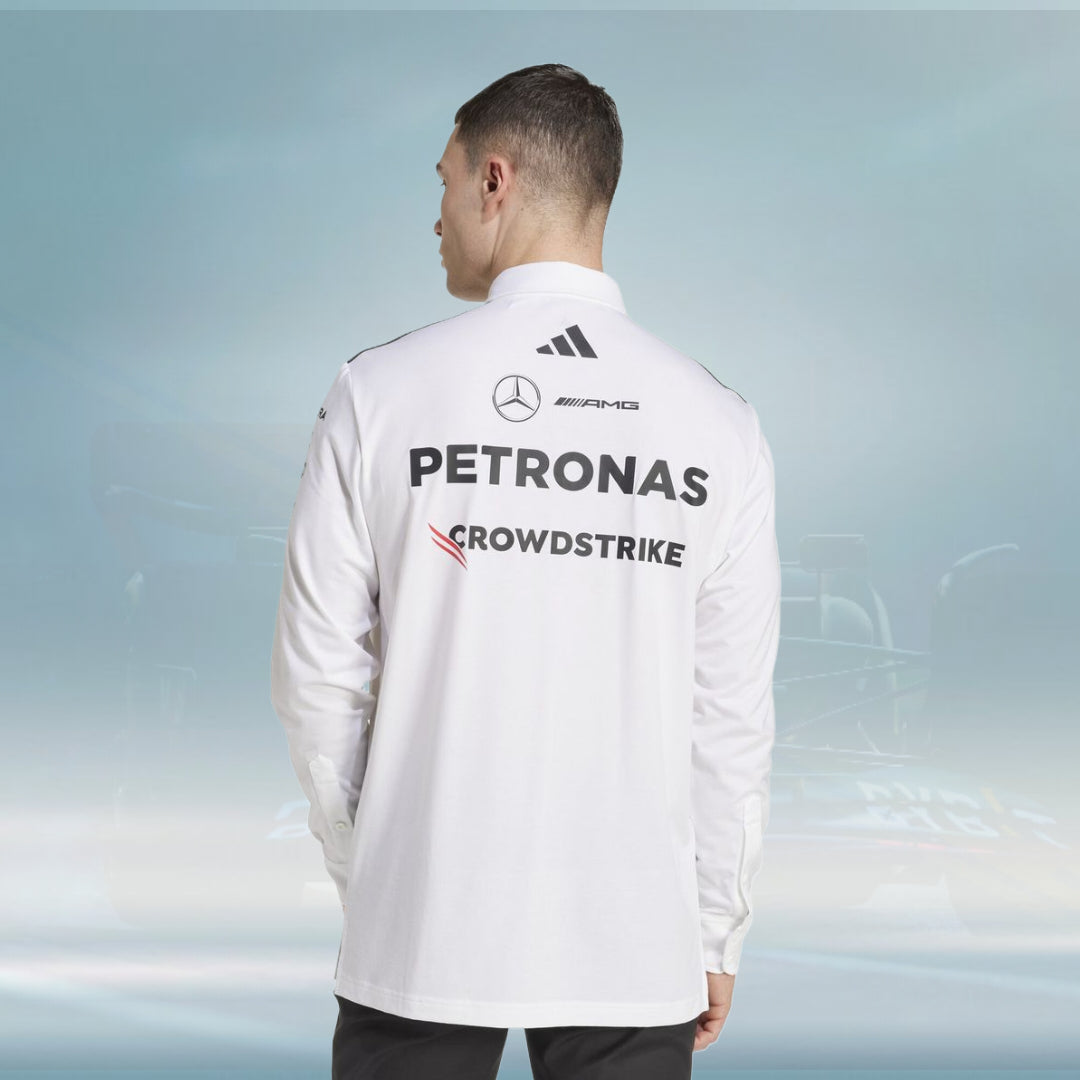 Mercedes AMG Petronas adidas F1 2025 Team Long Sleeve Polo - White