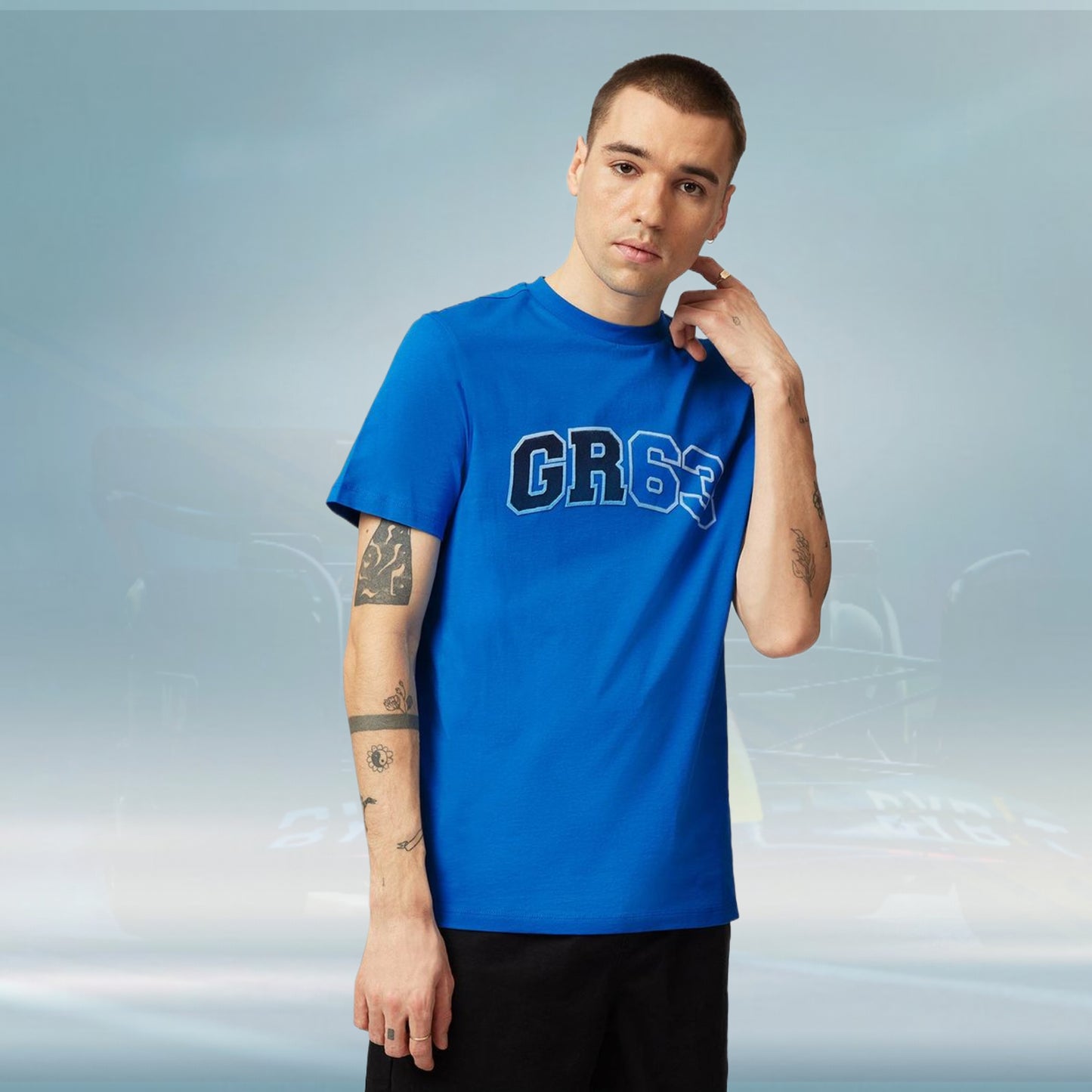 2023 Mercedes Germany AMG F1 Mens George Russell Logo T-shirt Blue - Rental Sports