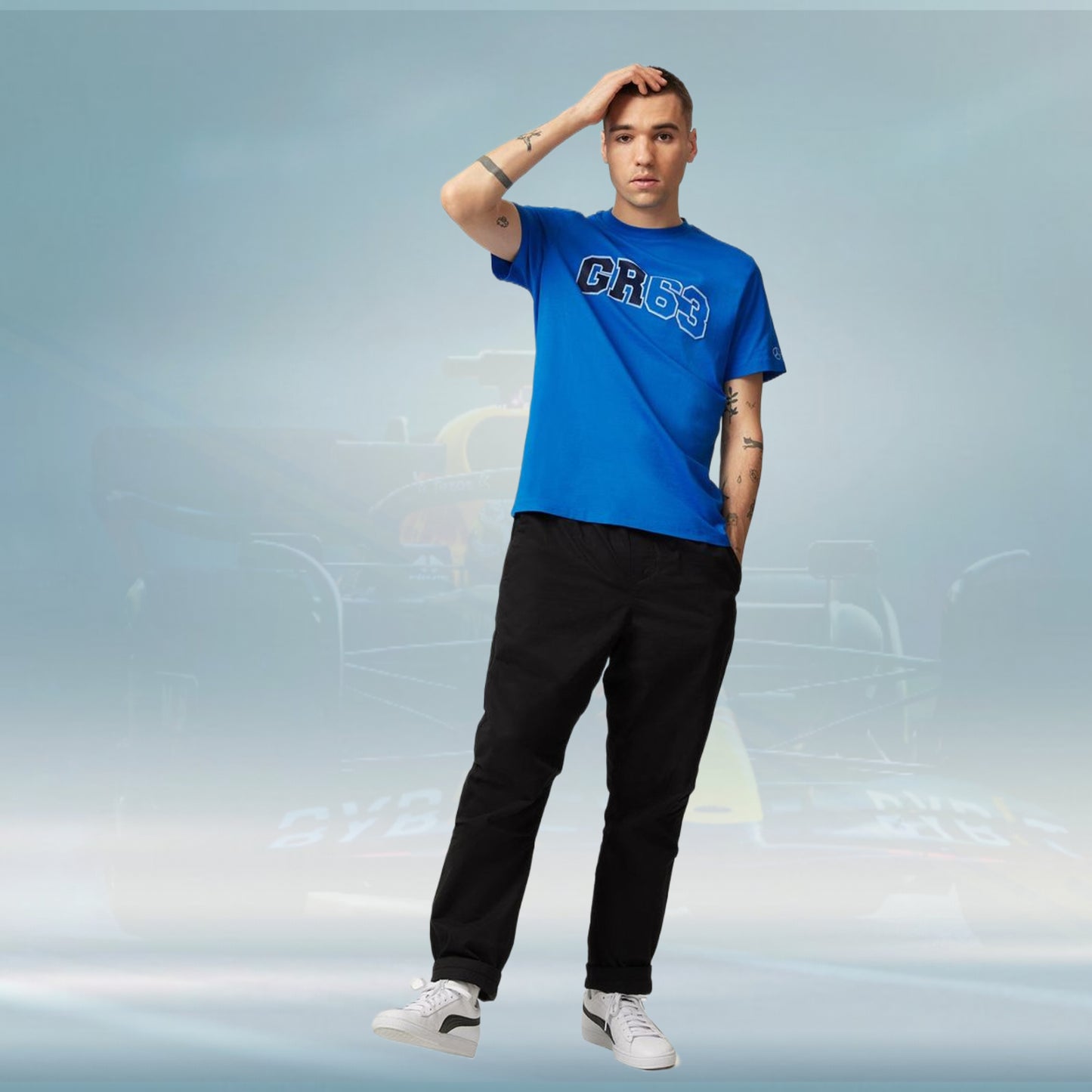 2023 Mercedes Germany AMG F1 Mens George Russell Logo T-shirt Blue - Rental Sports