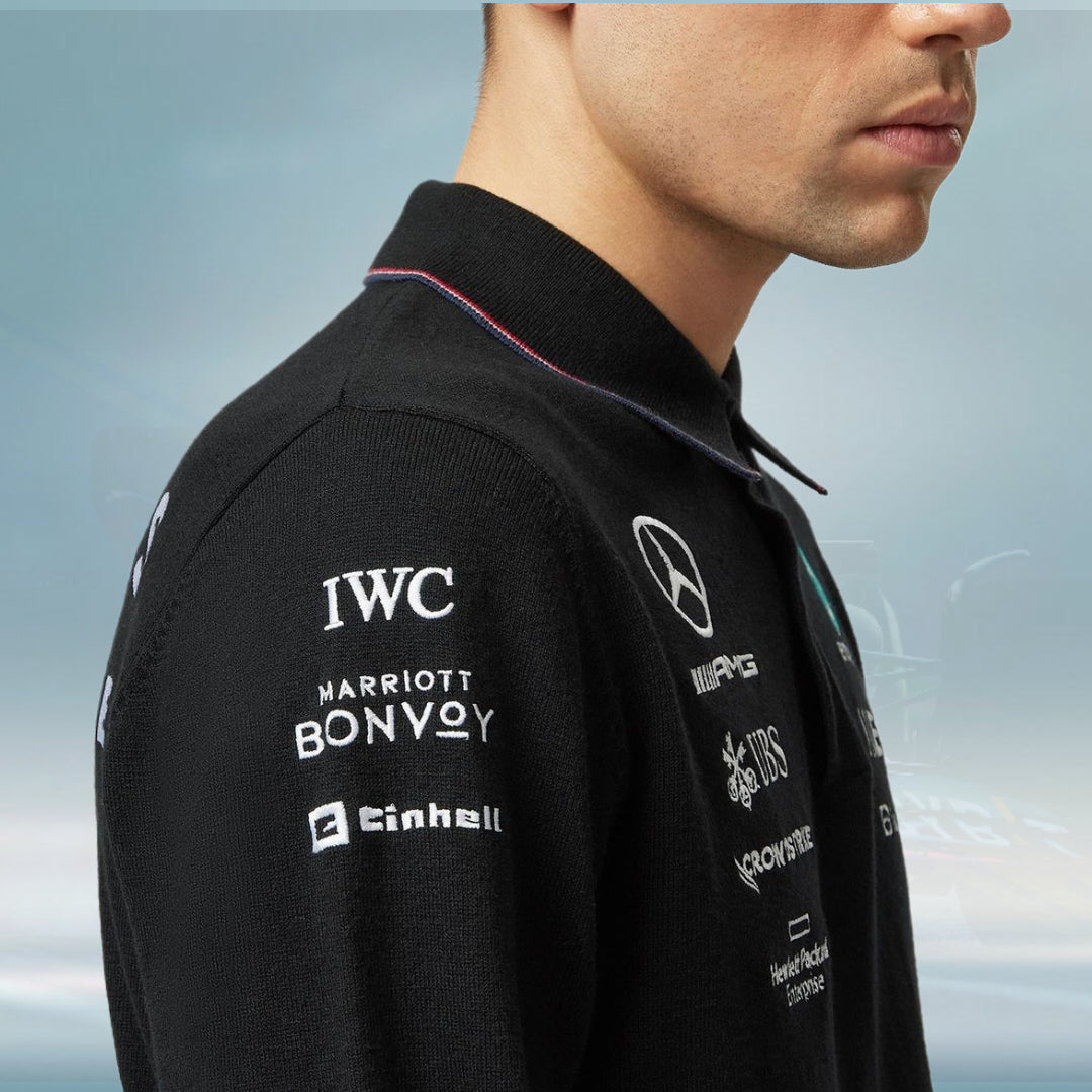 2023 Mercedes AMG Germany F1 Mens LS Team Polo Shirt Black - Rental Sports