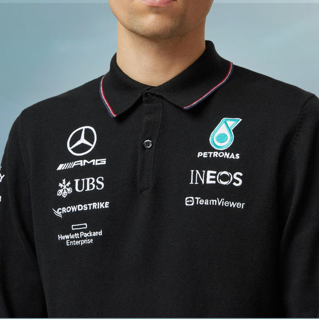 2023 Mercedes AMG Germany F1 Mens LS Team Polo Shirt Black - Rental Sports