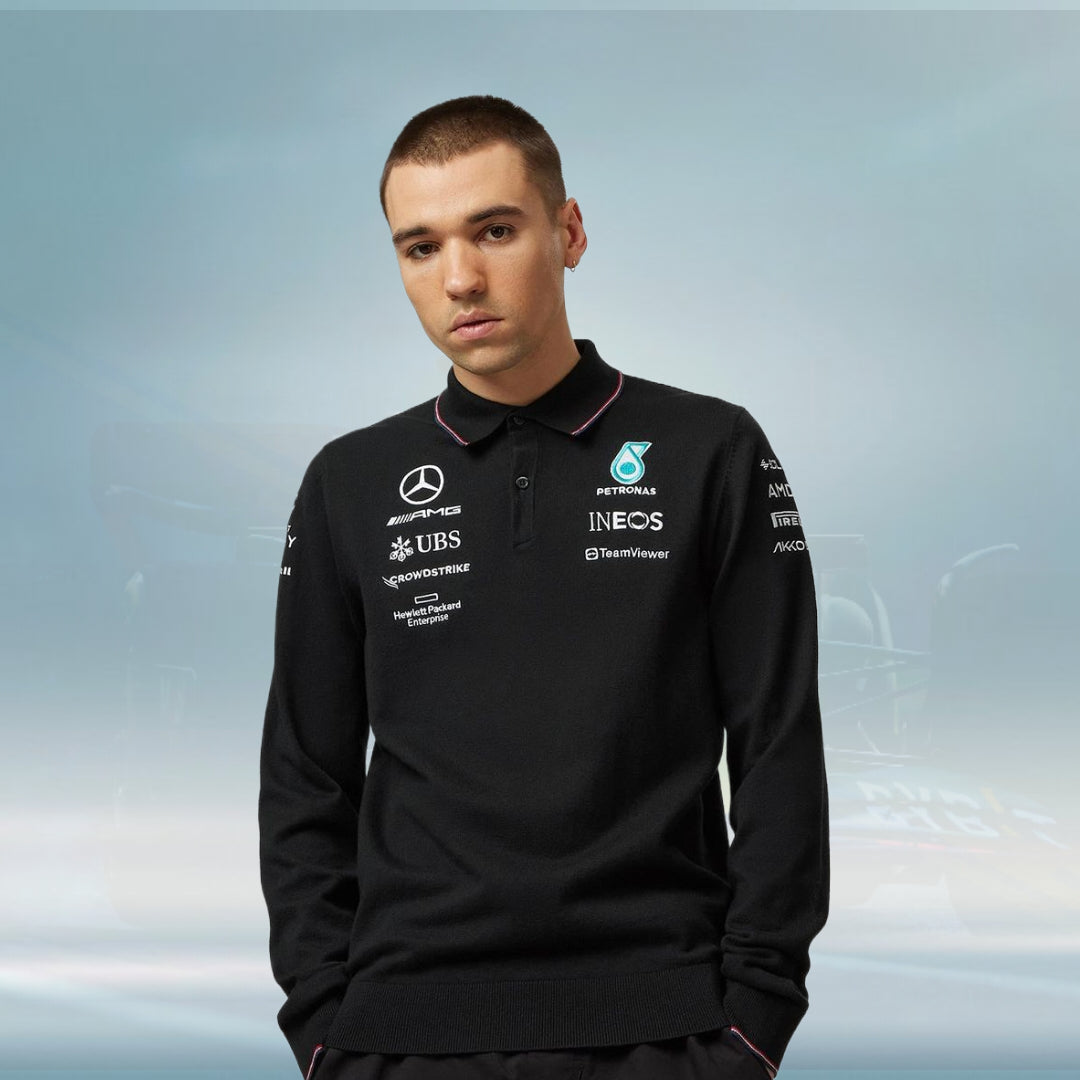 2023 Mercedes AMG Germany F1 Mens LS Team Polo Shirt Black - Rental Sports