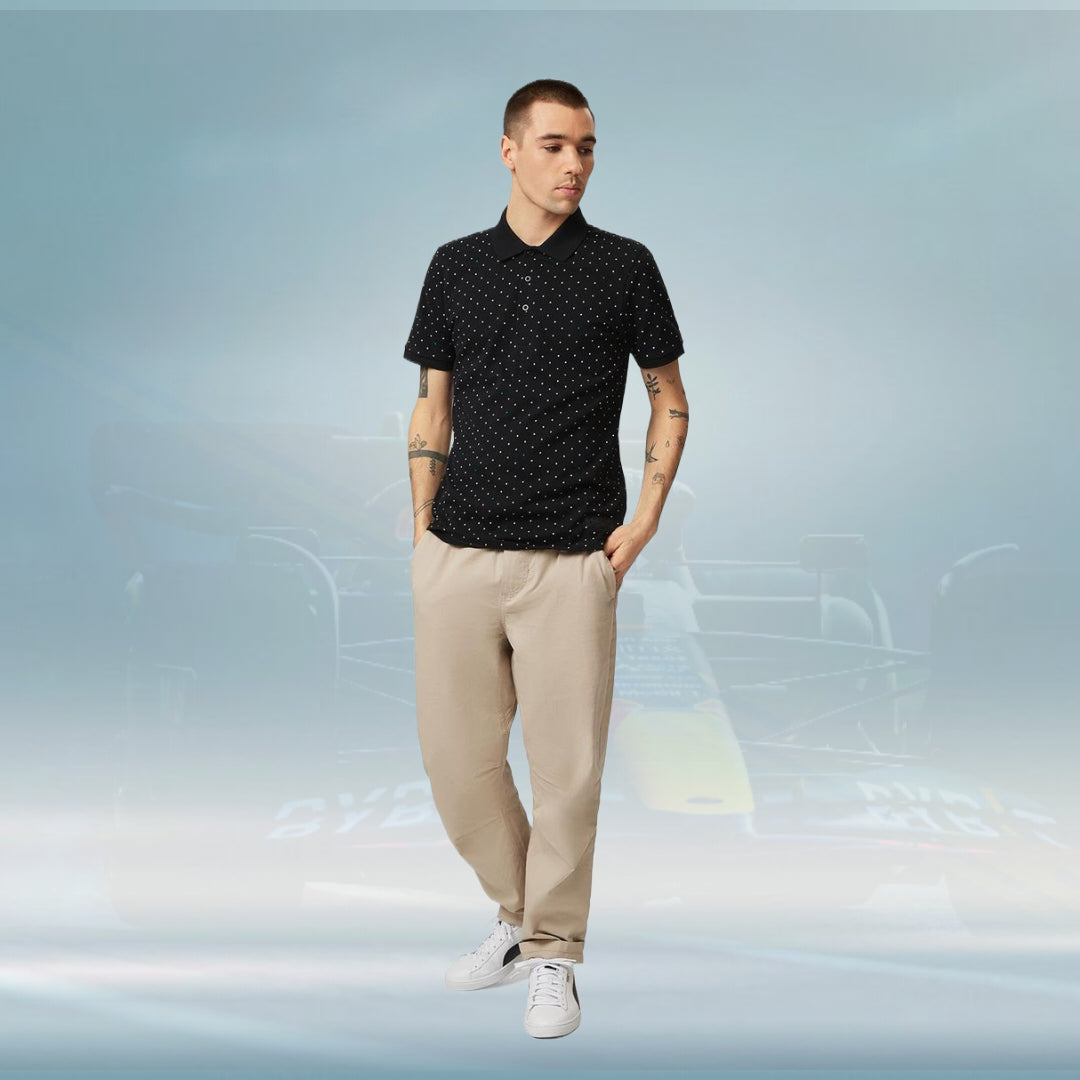 2023 Mercedes AMG Germany F1 Mens Polka Dot Polo Shirt Black - Rental Sports