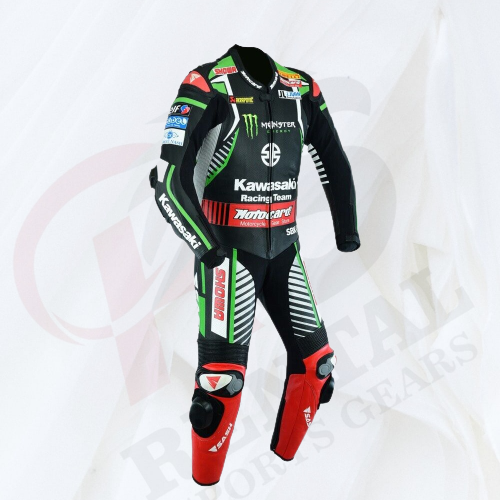 Kawasaki Motorcyle Racing Suit Cowhide Leather Motorbike Suit Genuine Leather - Rental Sports