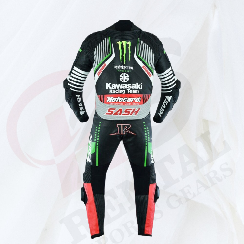 Kawasaki Motorcyle Racing Suit Cowhide Leather Motorbike Suit Genuine Leather - Rental Sports
