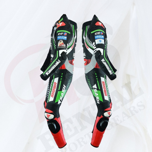 Kawasaki Motorcyle Racing Suit Cowhide Leather Motorbike Suit Genuine Leather - Rental Sports