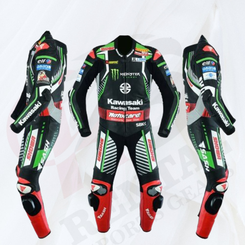 Kawasaki Motorcyle Racing Suit Cowhide Leather Motorbike Suit Genuine Leather - Rental Sports