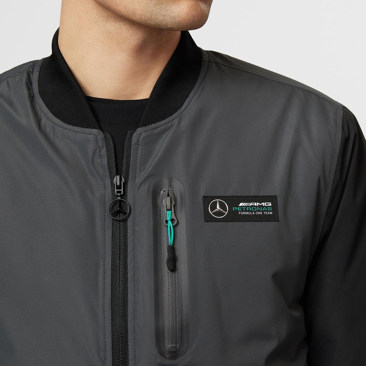 2023 Men's Bomber Grey Mercedes AMG F1 Jacket - Rental Sports