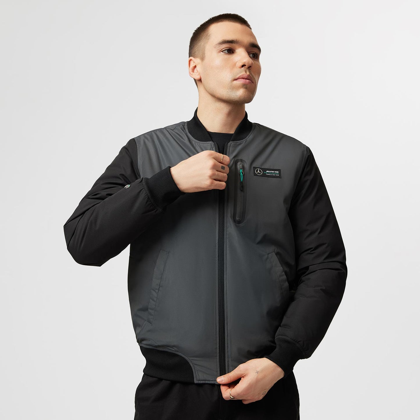 2023 Men's Bomber Grey Mercedes AMG F1 Jacket - Rental Sports
