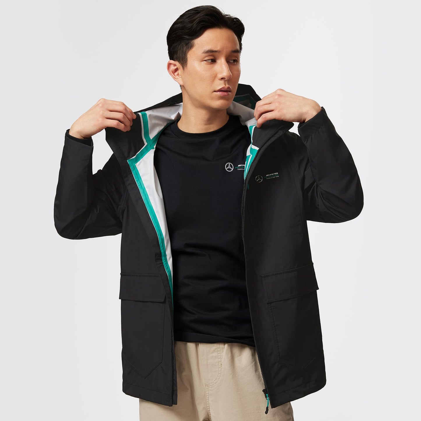 2023 Men's Performance Black Mercedes AMG F1 Jacket - Rental Sports