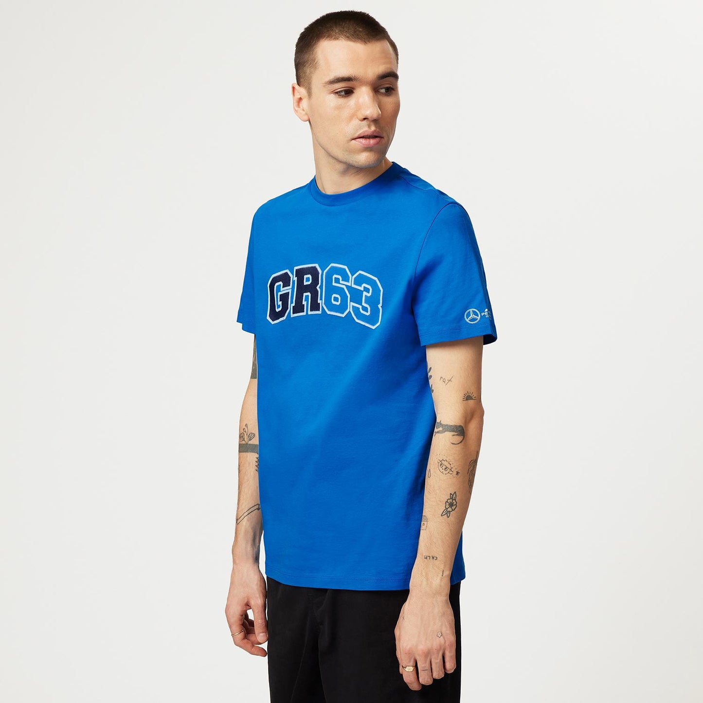 2023 Mercedes Germany AMG F1 Mens George Russell Logo T-shirt Blue - Rental Sports