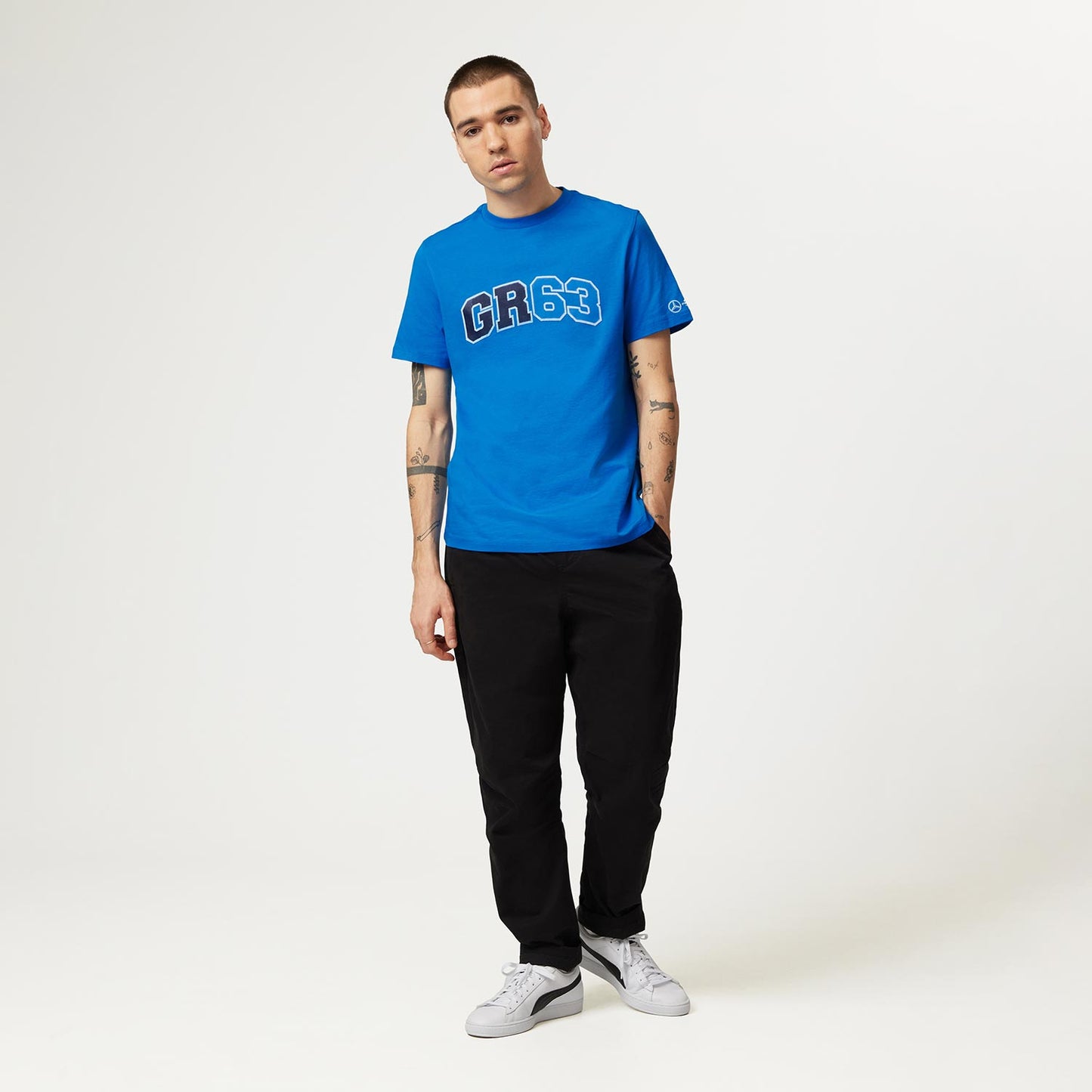 2023 Mercedes Germany AMG F1 Mens George Russell Logo T-shirt Blue - Rental Sports