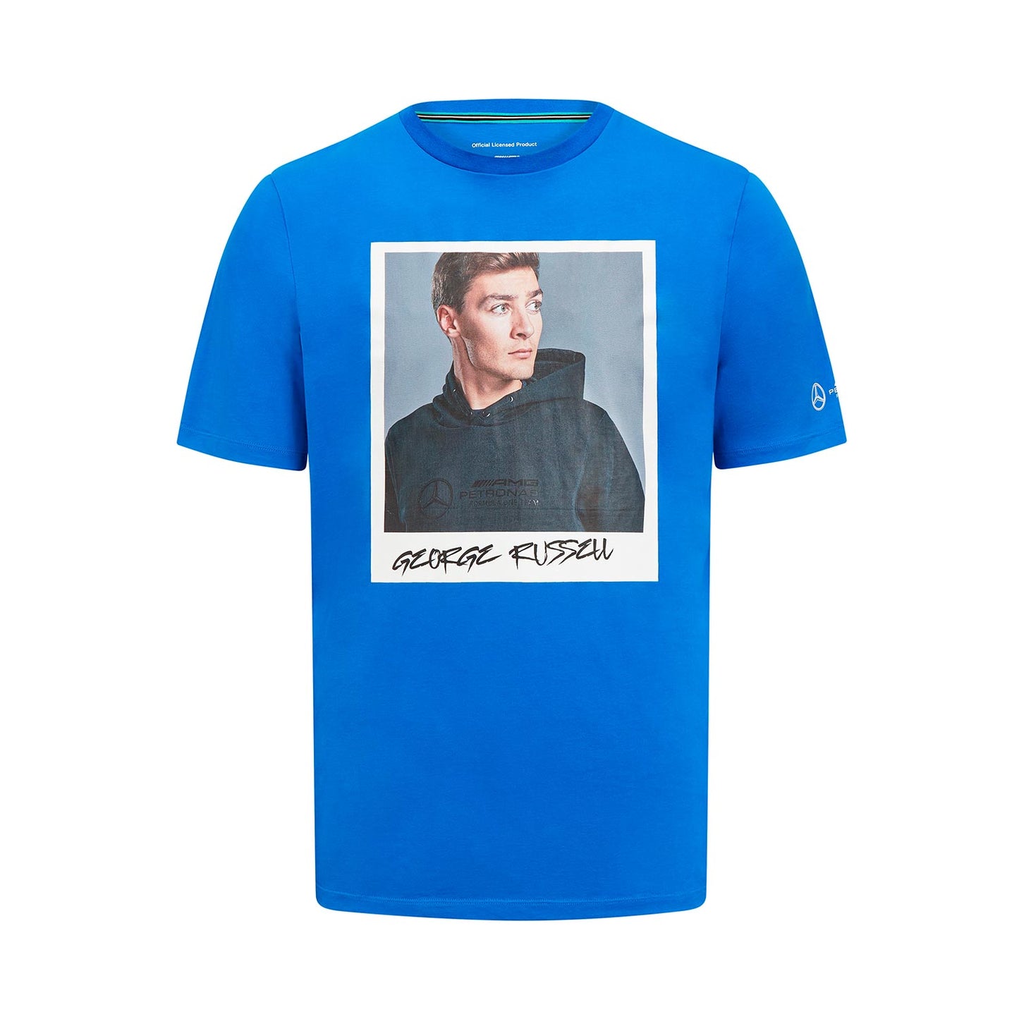 2023 Mercedes Germany AMG F1 Mens George Russell Portrait T-shirt Blue - Rental Sports