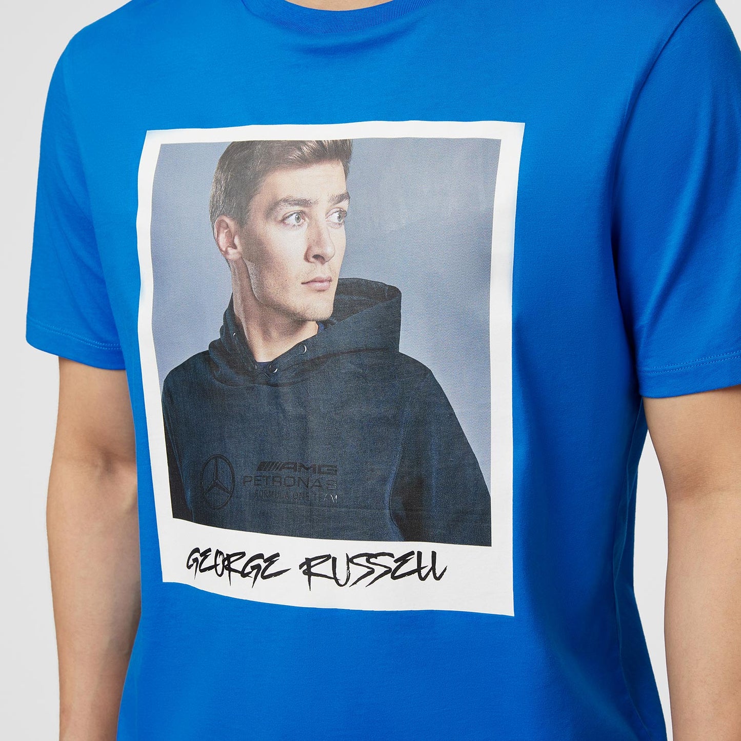 2023 Mercedes Germany AMG F1 Mens George Russell Portrait T-shirt Blue - Rental Sports