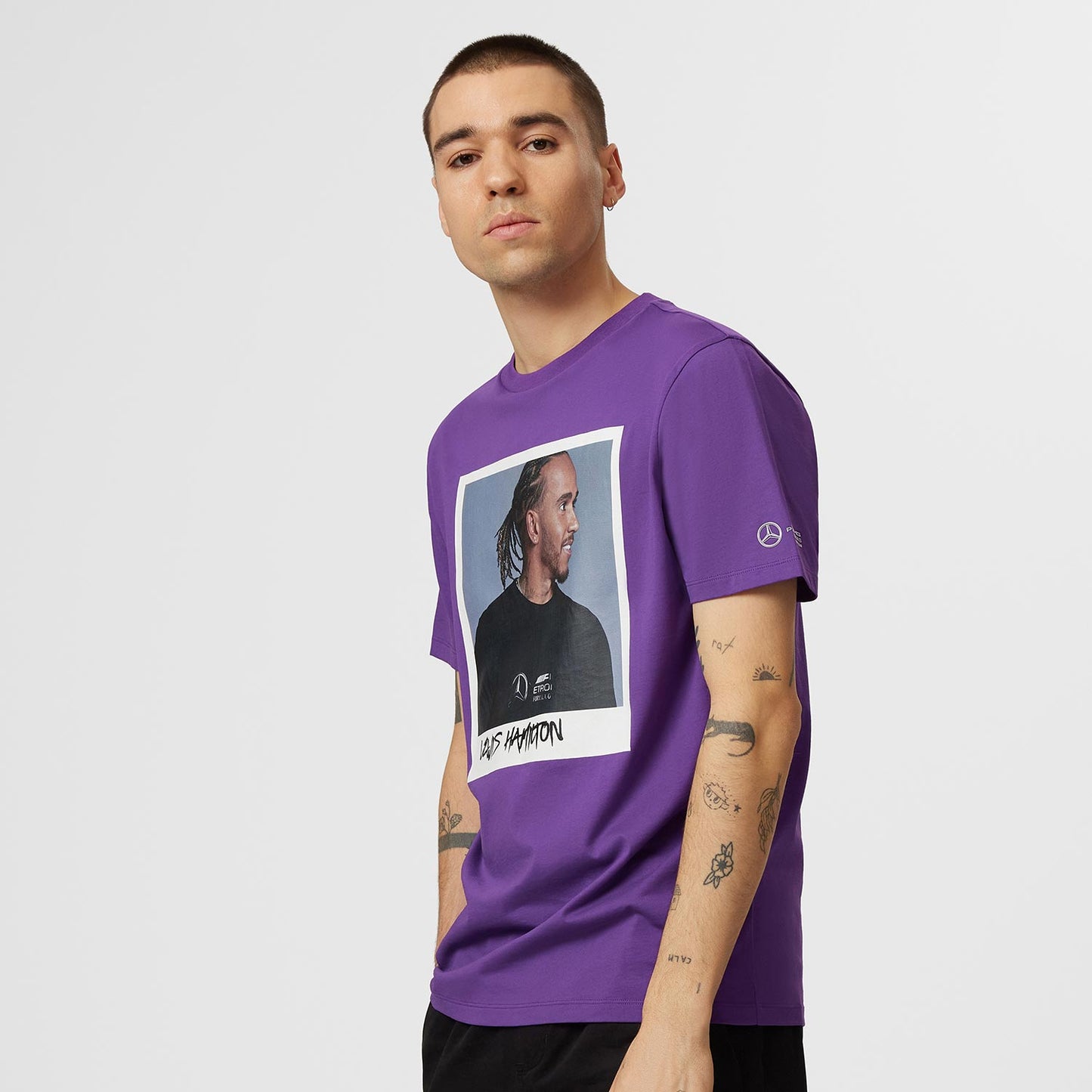 2023 Mercedes Germany AMG F1 Mens Lewis Hamilton Portrait T-shirt Purple - Rental Sports