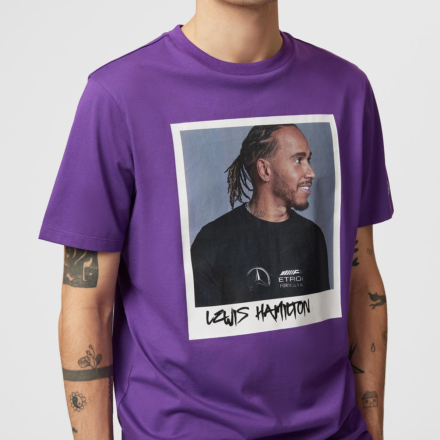 2023 Mercedes Germany AMG F1 Mens Lewis Hamilton Portrait T-shirt Purple - Rental Sports