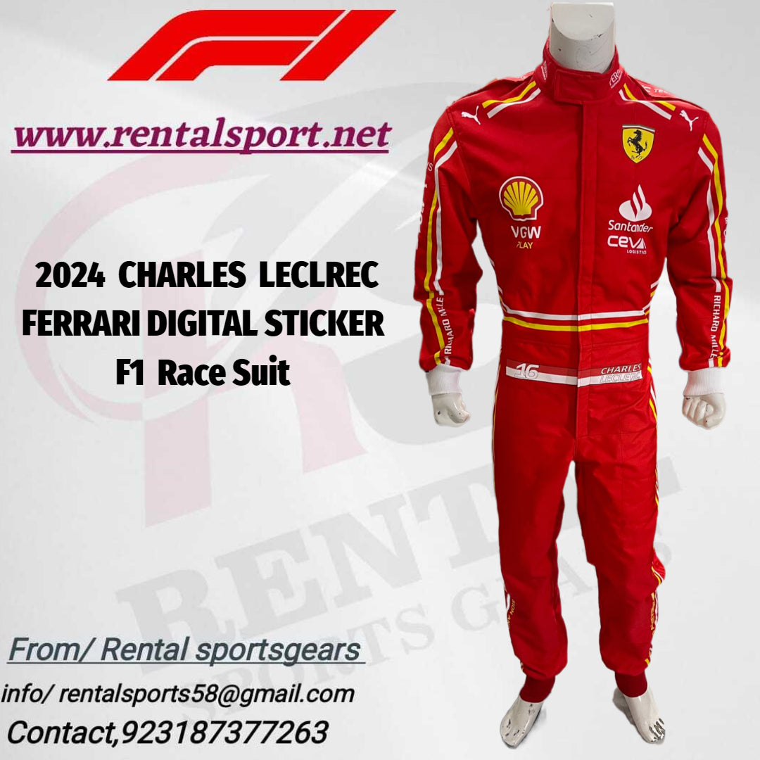 2024 Charles Leclerc Digital Sticker Printed F1 Scuderia Ferrari Race suit - Rental Sports