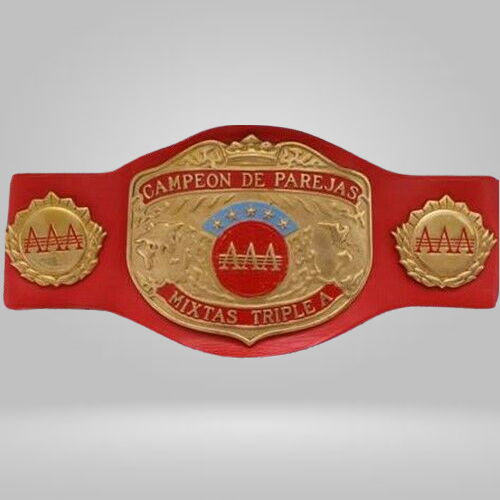 AAA World Mixed Tag Team Champion Belt Women Campeon Lady Maravilla Villano III - Rental Sports