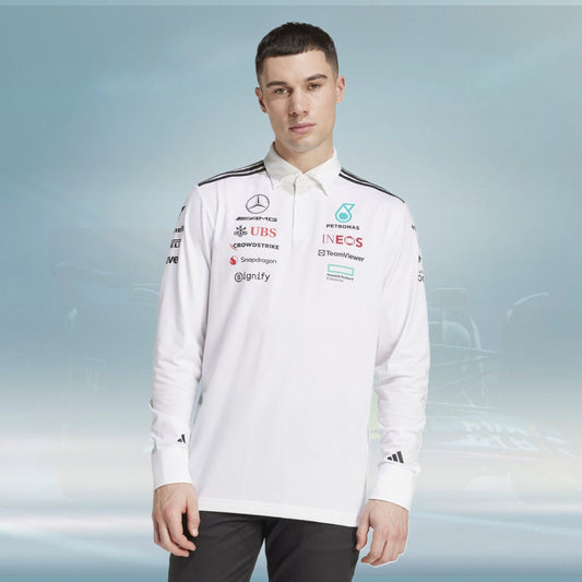 Mercedes AMG Petronas adidas F1 2025 Team Long Sleeve Polo - White