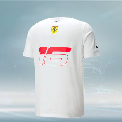 2023 Ferrari F1 Mens Leclerc Monaco T-Shirt white