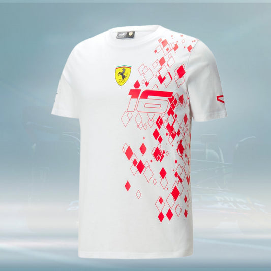 2023 Ferrari F1 Mens Leclerc Monaco T-Shirt white - Rental Sports