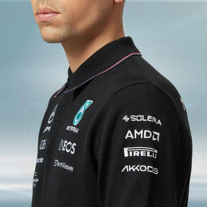 2023 Mercedes AMG Germany F1 Mens LS Team Polo Shirt Black