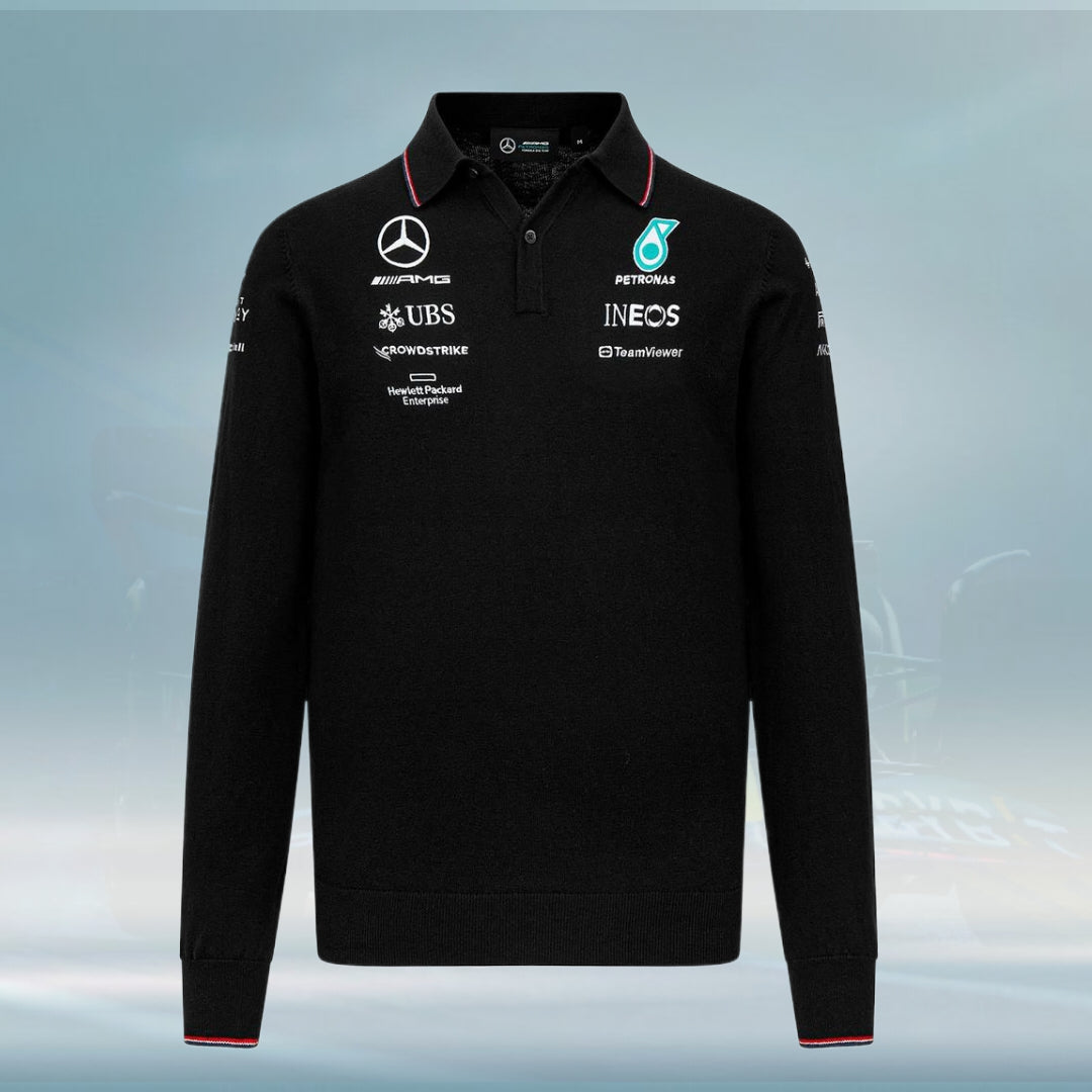 2023 Mercedes AMG Germany F1 Mens LS Team Polo Shirt Black