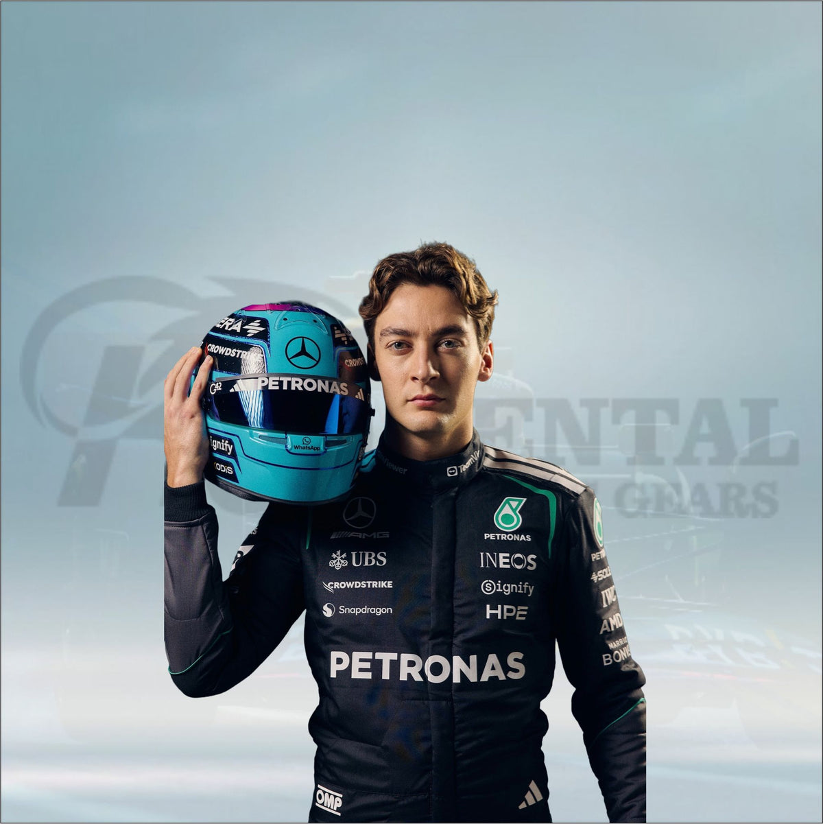 Close-up details of George Russell 2026 F1 Racing Suit