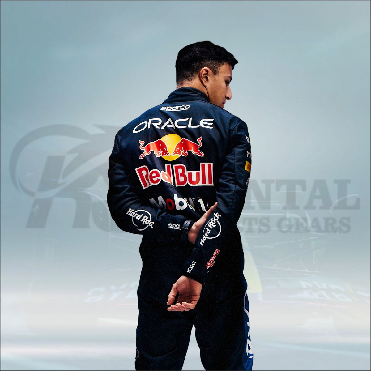 Rear view of the 2026 Isack Hadjar Oracle Red Bull Racing suit