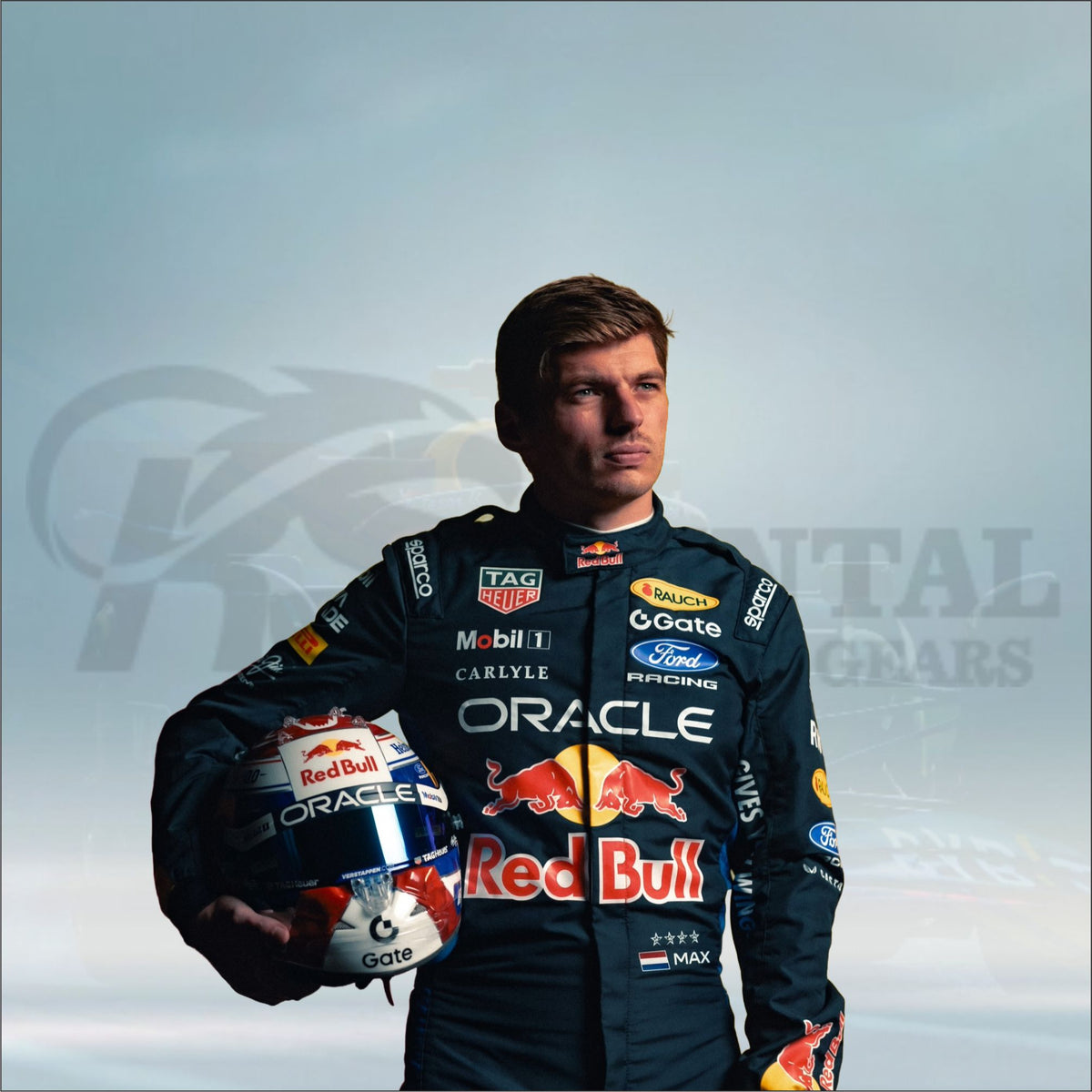 Close-up details of 2026 Max Verstappen Oracle Red Bull Racing suit