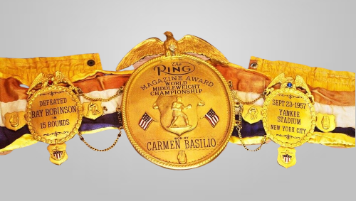 Carmen Basilio World Middleweight Boxing Championship Ring Magazine Belt 3D CNC - Rental Sports