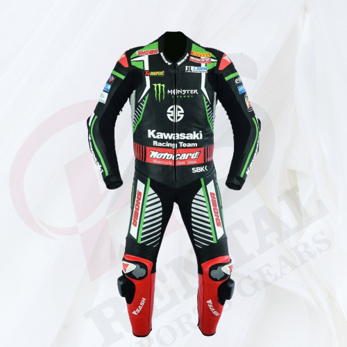 Kawasaki Motorcyle Racing Suit Cowhide Leather Motorbike Suit Genuine Leather