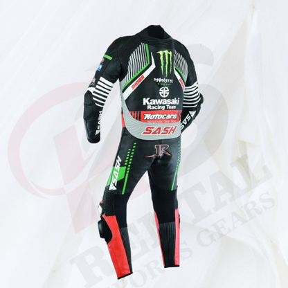 Kawasaki Motorcyle Racing Suit Cowhide Leather Motorbike Suit Genuine Leather