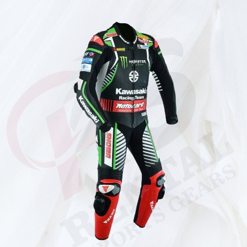 Kawasaki Motorcyle Racing Suit Cowhide Leather Motorbike Suit Genuine Leather