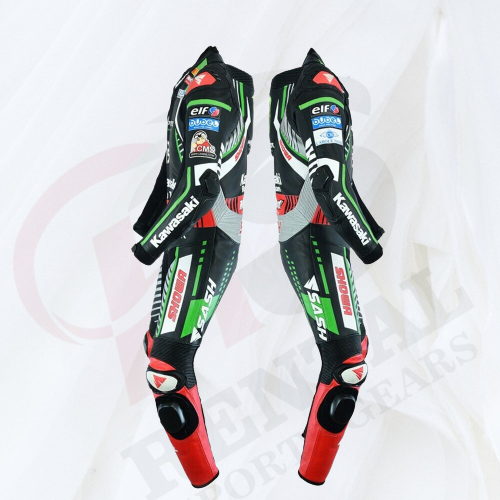 Kawasaki Motorcyle Racing Suit Cowhide Leather Motorbike Suit Genuine Leather