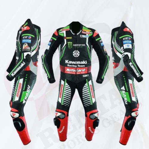 Kawasaki Motorcyle Racing Suit Cowhide Leather Motorbike Suit Genuine Leather