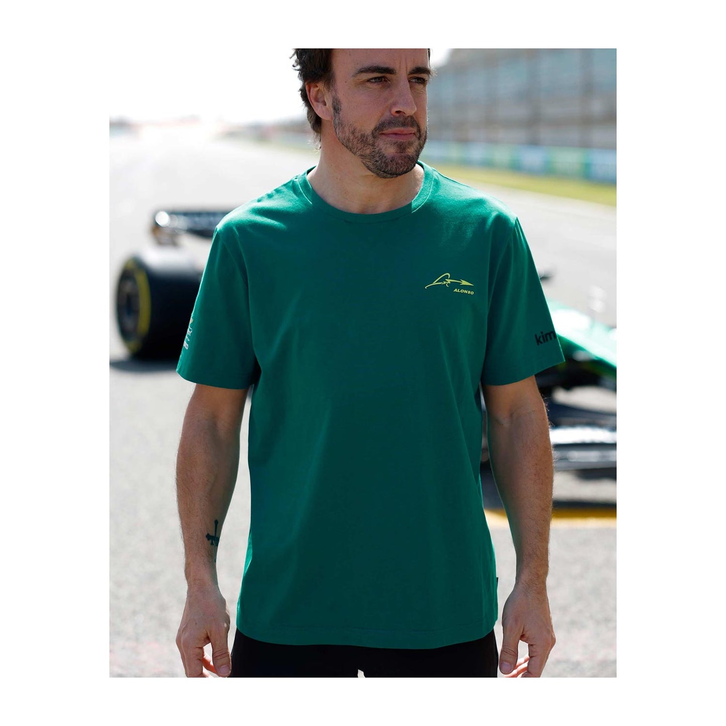2023 Aston Martin UK F1 Mens Alonso Kimoa T-shirt green