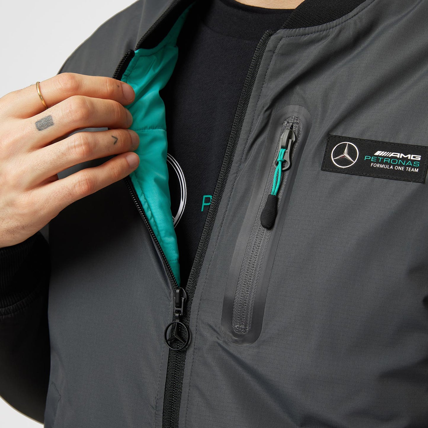 2023 Men's Bomber Grey Mercedes AMG F1 Jacket