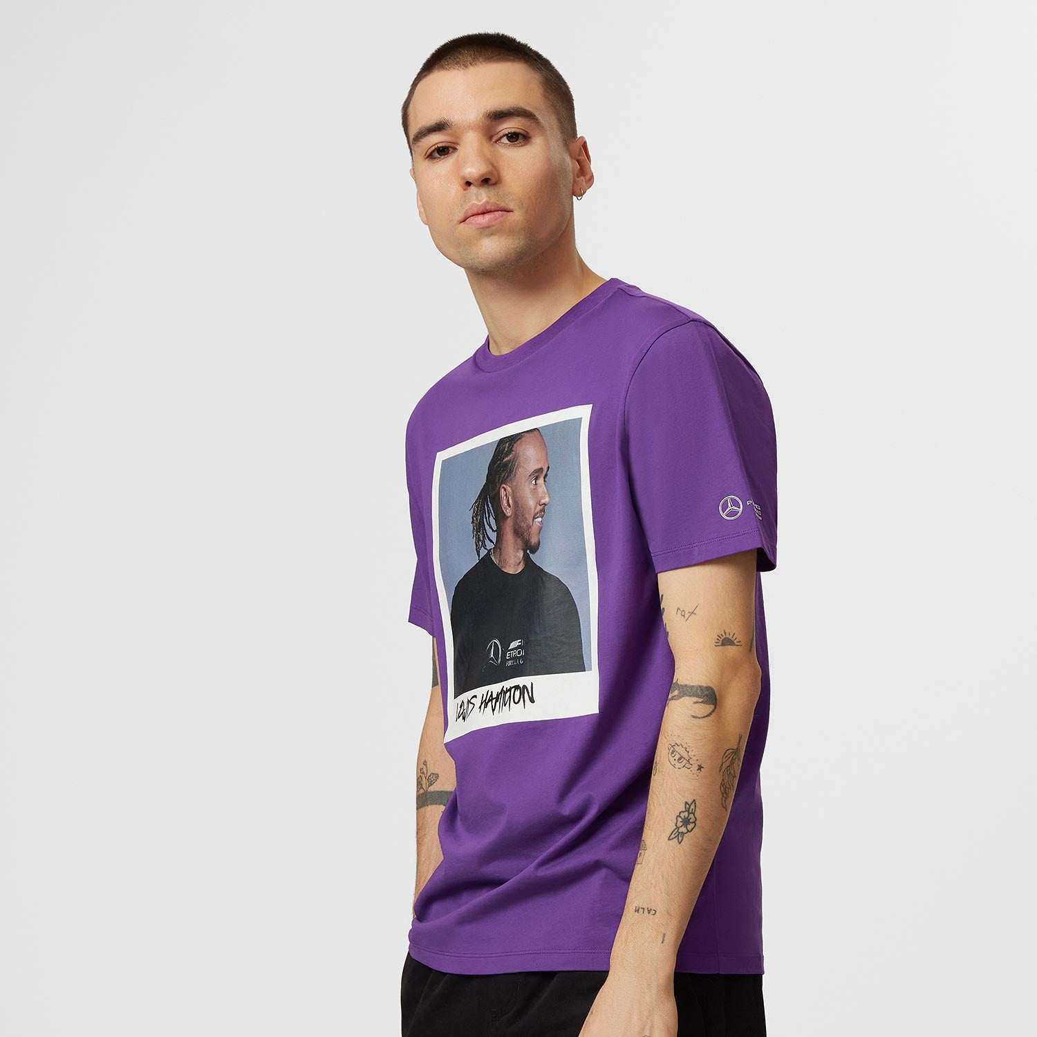 2023 Mercedes Germany AMG F1 Mens Lewis Hamilton Portrait T-shirt Purple